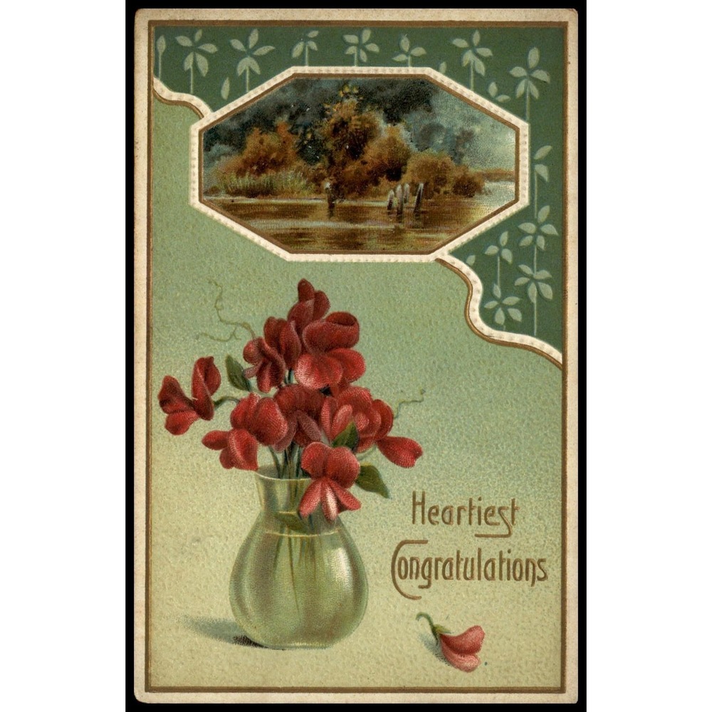 Vintage Div Back 1907-15 Embossed Heartiest Congratulations Postcard 5.5x3.5